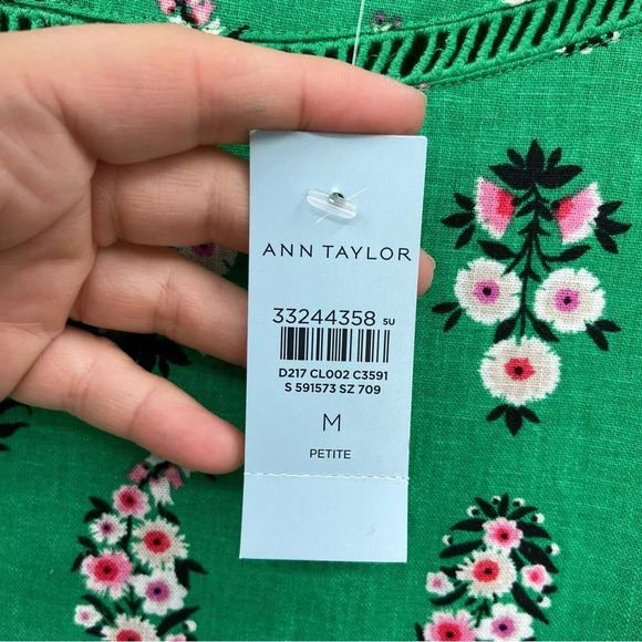 NWT Ann Taylor Linen Blend Green Floral Midi Dress Size 8P Garden Party - Picture 5 of 13